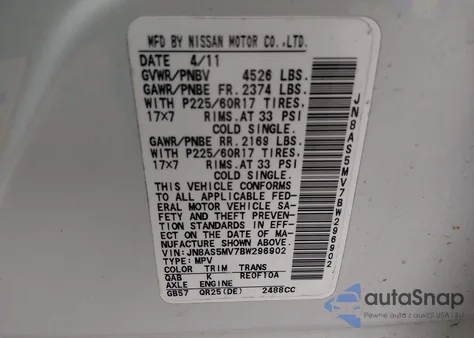 2011 Nissan Rogue Sv from USA, damaged, VIN JN8AS5MV7BW296902